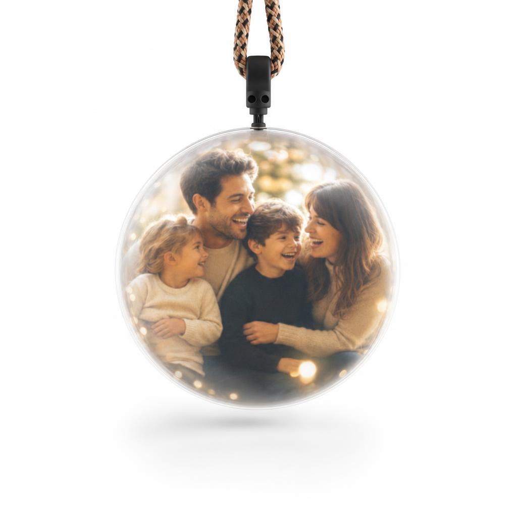 Memory Orb video keepsake ornament on a white background